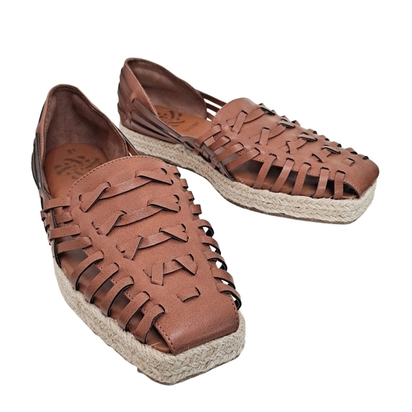 Sam & Libby Brown woven platform boho Espadrille Loafer flats Faux Leather 9.5 - Picture 1 of 16